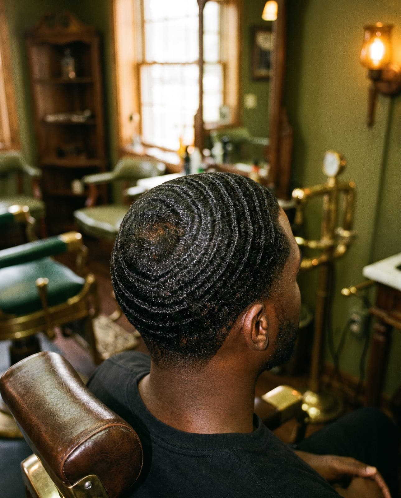 A deep 360 waves pattern brushed across the top of the head