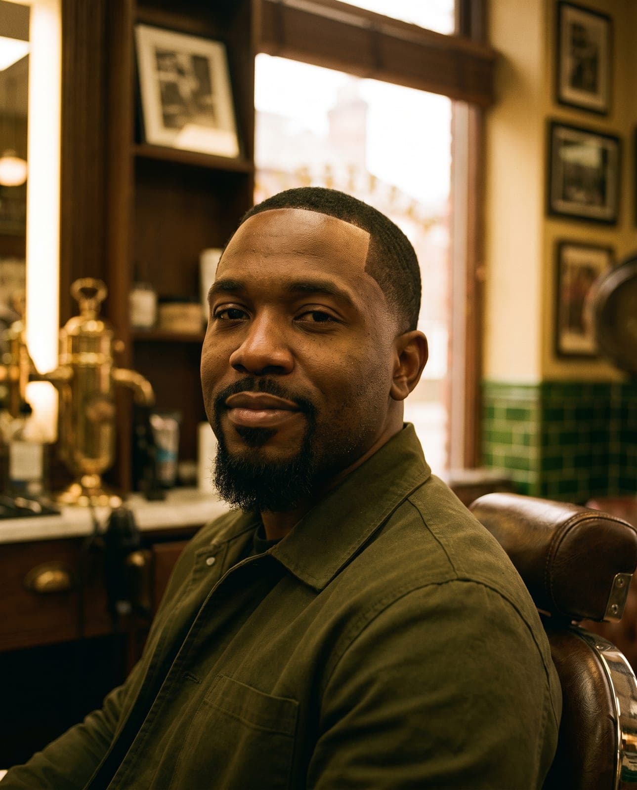 A short, neatly groomed goatee with crisp, lined-up edges
